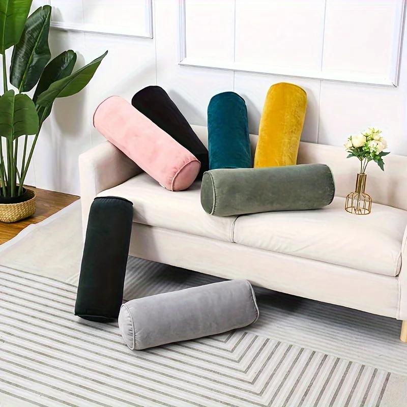 Multipurpose Velvet Cylindrical Pillow Classic Soft High Elastic Core Knit Fabric Solid Color Hand Wash Home Sofa Bedroom Decor