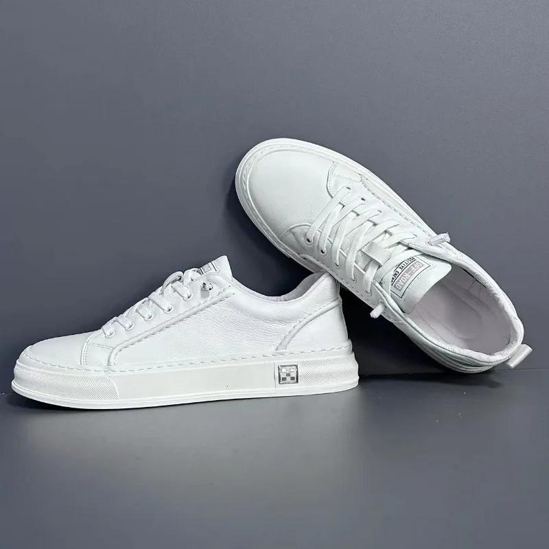 Módní luxusní kožené platformové tenisky pro muže, designové sportovní s měkkou podrážkou, bílé pánské plátěnky, módní ležérní podzimní obuv pro muže