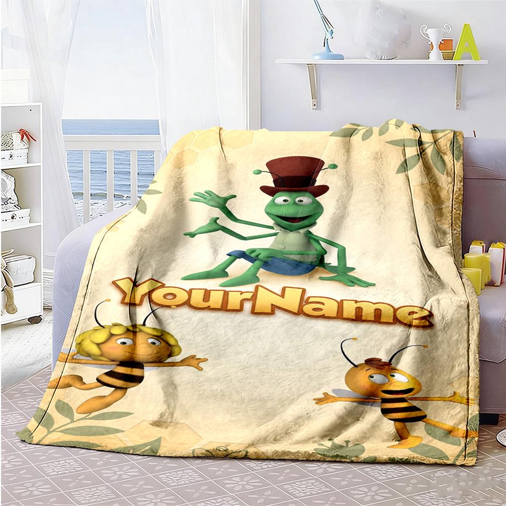 Biene Maja Customize Text Blanket Throw Personalized Blanket Soft & Cozy Versatile for Seaside Couch Sofa Home Decor Four Seasons Multipurpose