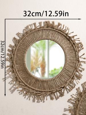 Brown Room Decorative Mirrors Wall Decor Boho Macrame Round Cosmetic Mirror Room Wall Mirror Woven Macrame Crafts Art Home Decor
