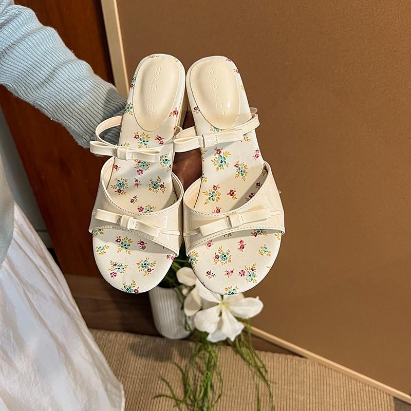 Fashion 2025 New Women's Slippers Summer New High Heels Round Head Open Toe Bow Sandals Casual Fashion Sweet Anomalous Slippers