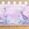 1 whimsical mermaid party backdrop | Shiny tail shell and starfish | polyester photo backdrop