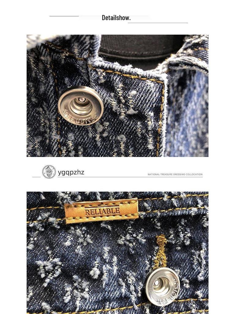 Vibe High-Grade Men's Retro American Denim Jacket: Fashionable, High-End, Trendy High-Street Style