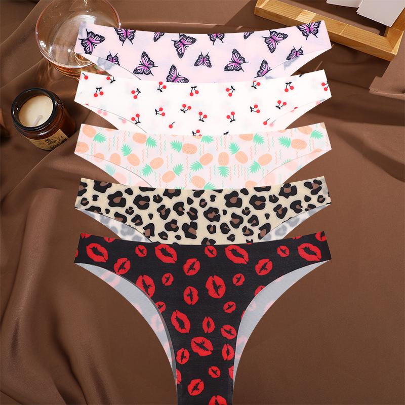 

5PCS Безшовні барвисті бразильські штани Жіноча сексуальна нижня білизна Ice Silk Труси з низькою талією G-string Жіночі м які ультратонкі труси S&Set