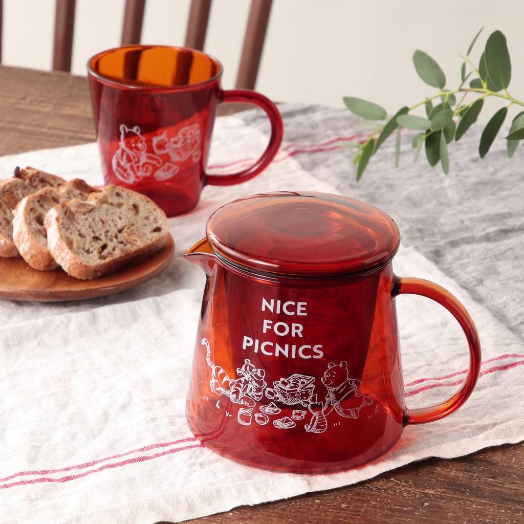 maebata Winnie the Pooh Glass Pot Heat Resistant Glass Heat Resistant Dishwasher Microwave Safe 600ml Disney 52824 D-WP33