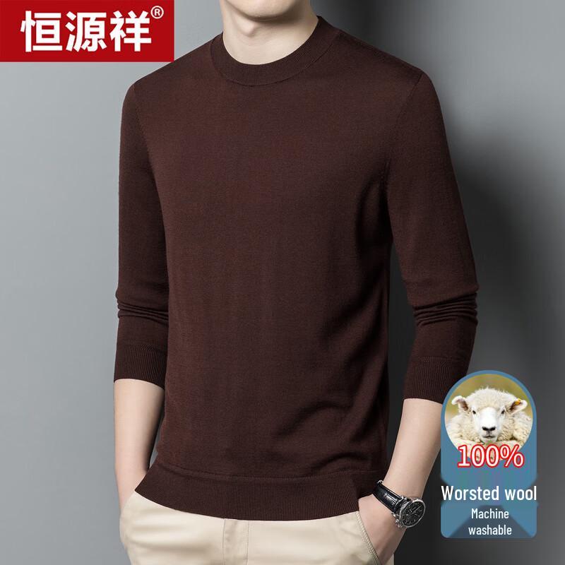 Hengyuanxiang Men's 100% Fine Wool Machine Washable Pullover Sweater