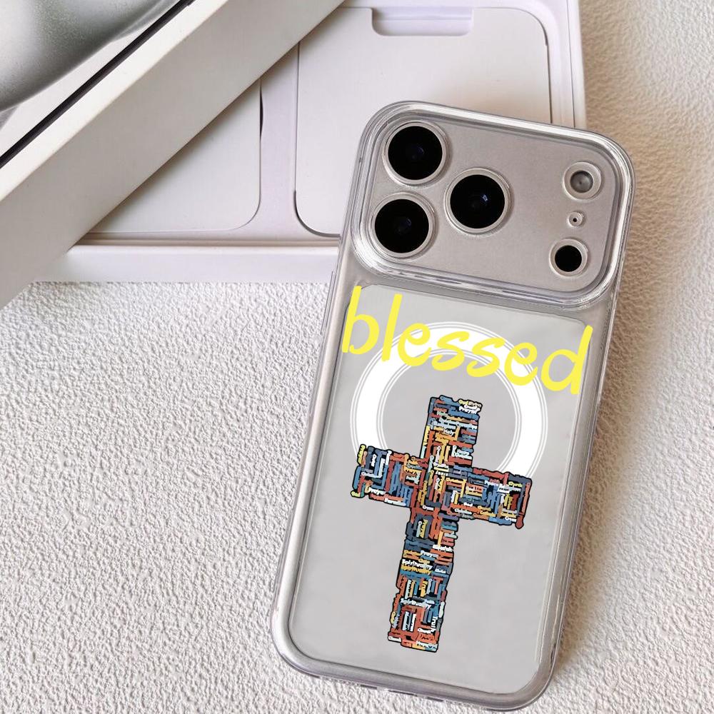 Fashion God Cross Phone Case For iPhone 17 16 15 14 13 12 Pro Max Plus With Magnetic Crystal Clear Case Wireless Charge