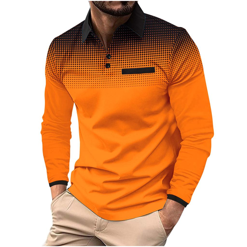 Herren Langarm Poloshirt Bedruckt Punkt Revers Sportoberteile Mode Sweatshirt
