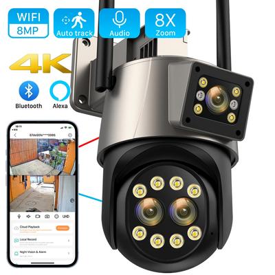 Neue 8MP 4K IP-Kamera WLAN-Außenkamera Drei Objektive 8-facher Zoom KI-Menschenerkennung Automatisches Tracking WLAN-Überwachungskamera Onvif-Unterstützung iCSee
