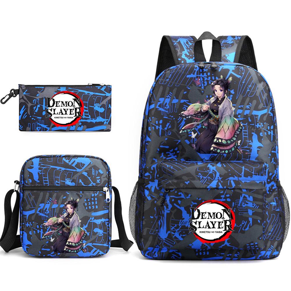 3Pcs/set Anime Printed Demon Slayer Backpack with Shoulder Bag Pencil Case for Teen Student Boy Girl Large Capacity Waterproof Bookbag Travel Bag