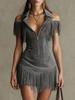 2026 Y2K Retro Off-the-Shoulder Suede Fringe Dress