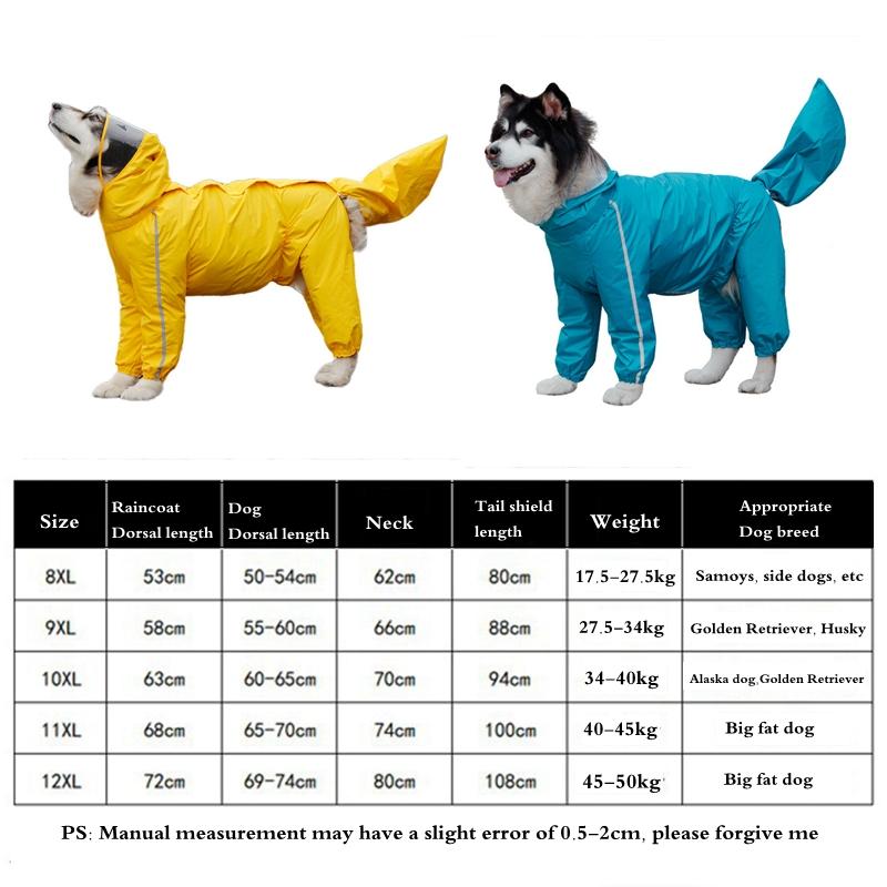 Large Dog Raincoat Waterproof Polyester Safety Reflective Stripe Rain Jacket for Golden Retriever Labrador Husky 8XL-12XL