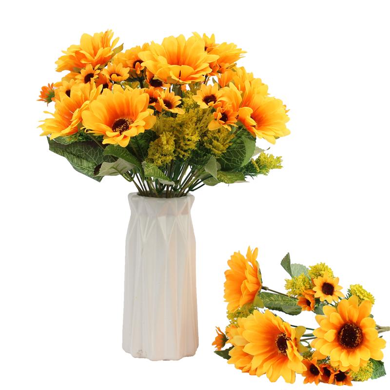 7 Forks Artificial Sunflower Bouquet Silk Sunflower Bunch Flowers Bulk for Home Wedding Decorations