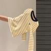 Contrasting Striped Bow Long-sleeved Knitted Sweater Women's Autumn New Slim-fit Bottoming Shirt with Top Inside
