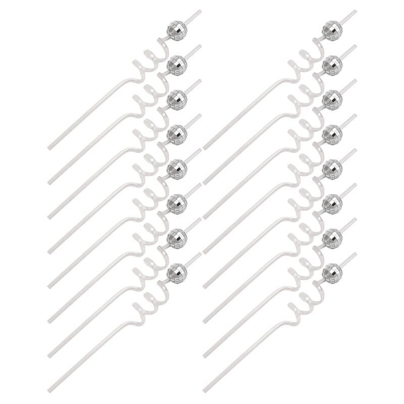 

Fresh 16PCS Disco Ball Straws, Disco Party Decorations Straws With Mini Silver Disco Ball Decor, 70S Disco Party Supplies Easy T срібний