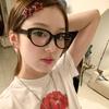 Retro Cat Eye Black Frame Glasses Women'S Rhombus Face Small Frame Anti-Blue Light Flat Mirror Cat Type Early Eight Plain Artifact Round Face