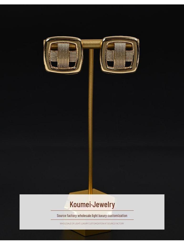 French Minimalist Square Stud Earrings: Gold-Plated Everyday Luxury Jewelry for Women