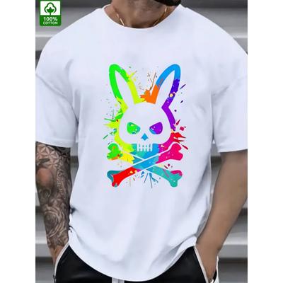Men's Summer Prints Stylish Casual Skull and Rabbit Prints Sports Round Neck Short-sleeved T-shirt Top