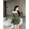 Spring Autumn Sexy Fashion Off the Shoulder Bodycon Lace Dress Women Flare Long Sleeve Slim Mini Vestidos Robe