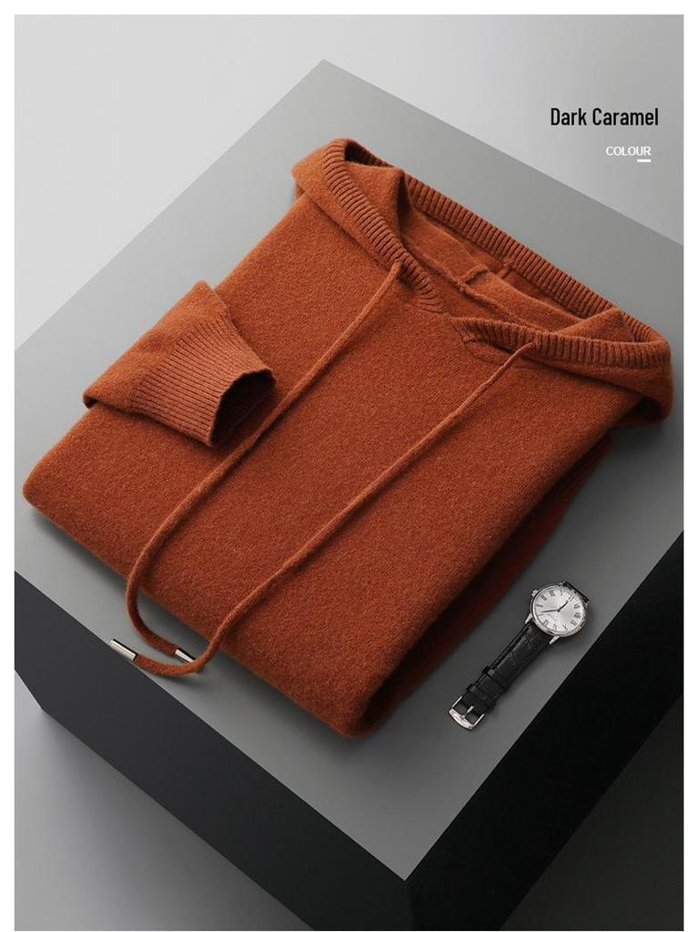 Men's Thick Wool Knit Pullover Hoodie - Autumn/Winter Collection