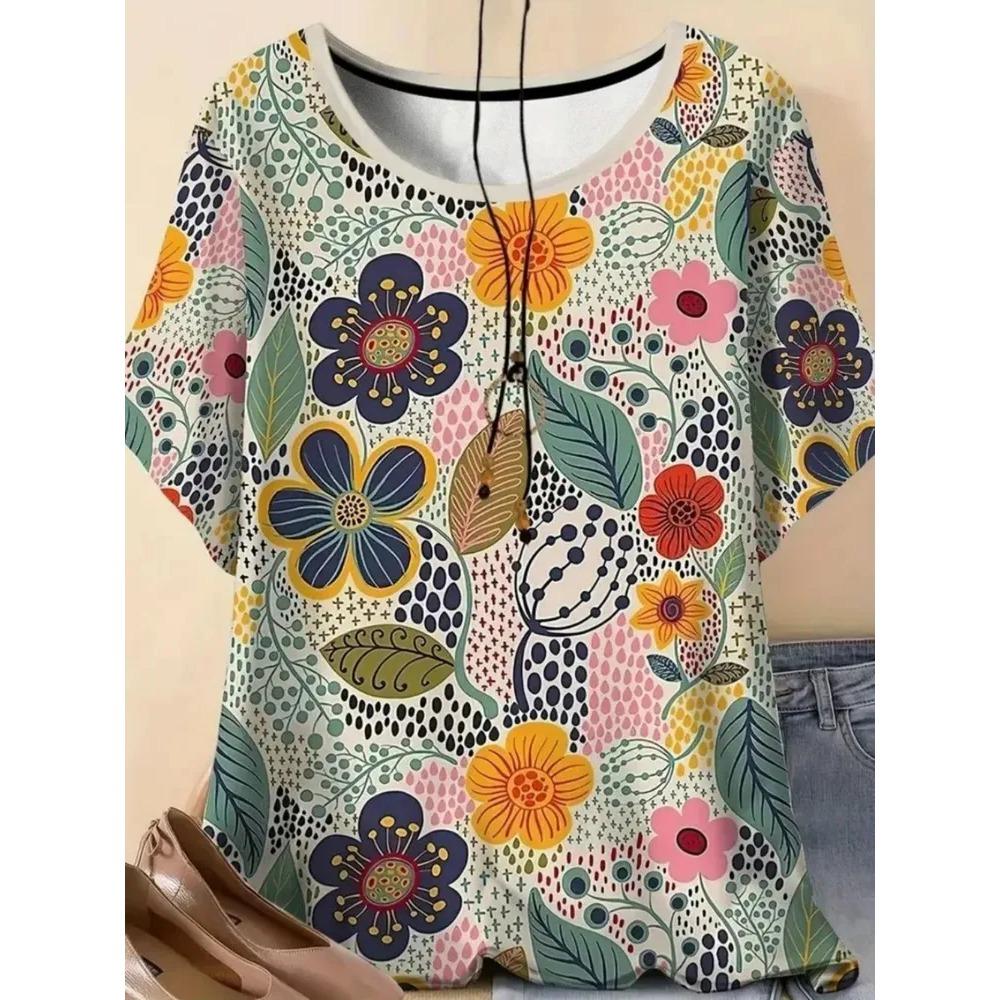 Women's T-shirt 3D Pattern Printed Casual Short Sleeved O-Neck Top Fashionable Street Women's Clothing
