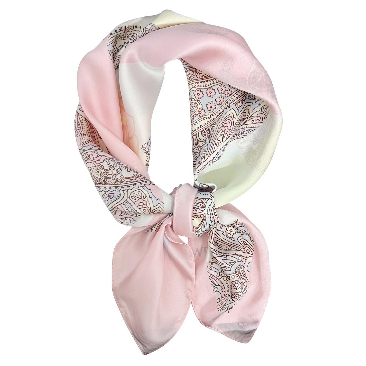 68Cm Cashew Flower Rose Pattern Silk Scarf Women S Simulated Silk Fresh And Elegant Versatile Fashion Decorative Square Scarf