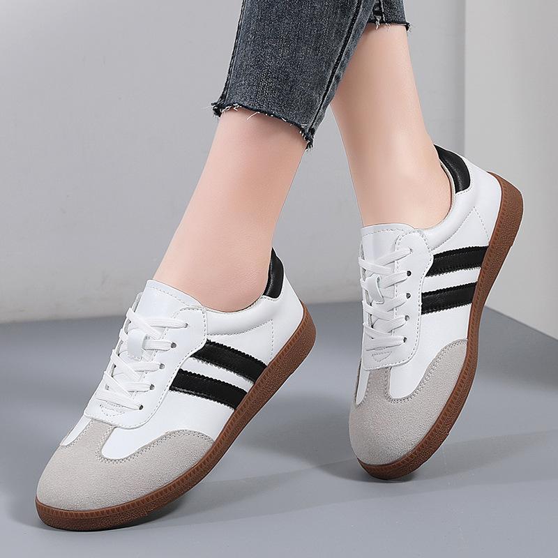 New Large-size Casual Flat Shoes Color-blocking Retro Ins Sports Shoes, German Training White Shoes for Women Sizes 35-44