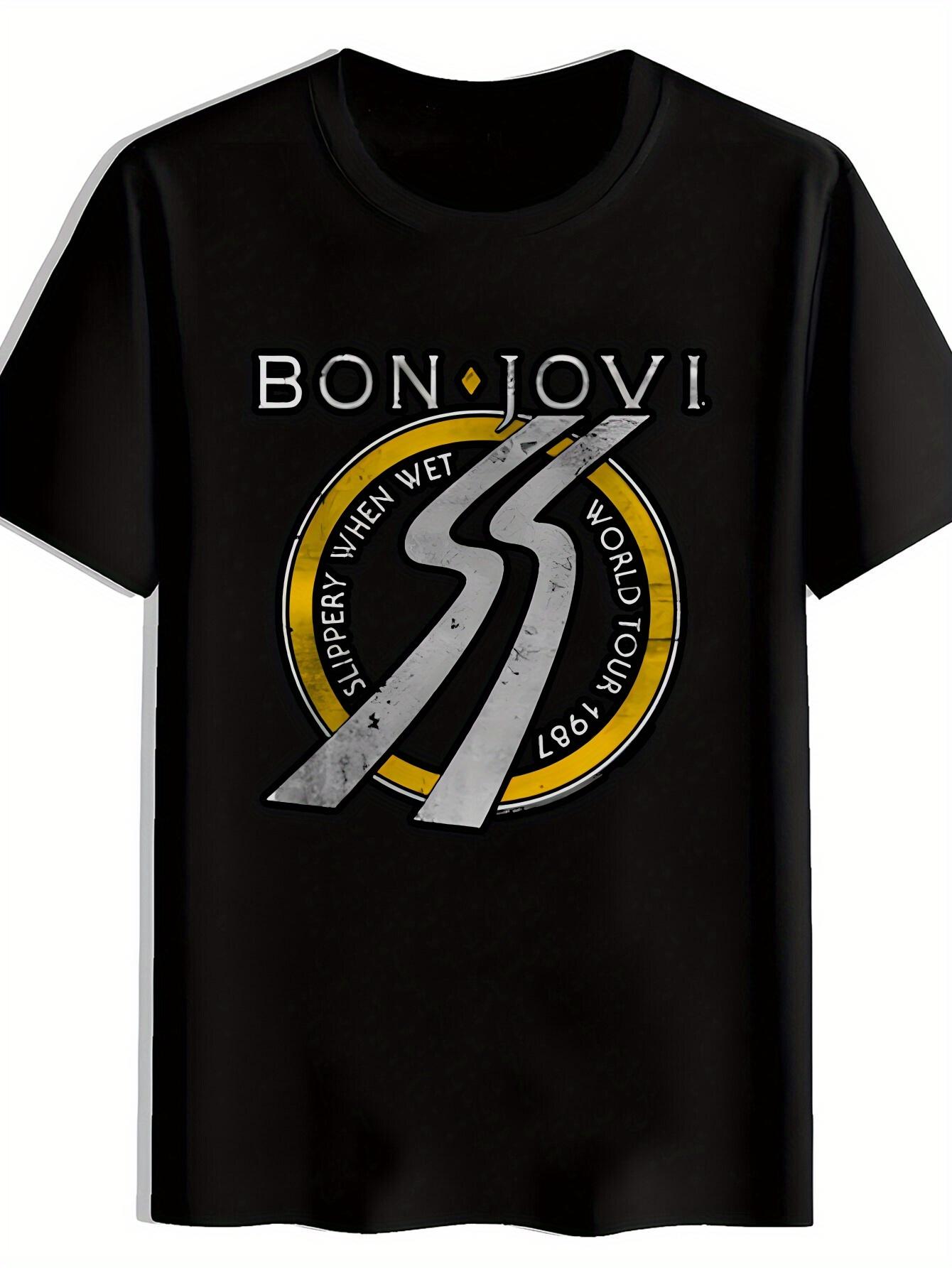 Black Bon Jovi Graphic T-shirt -  Slippery When Wet  Design S