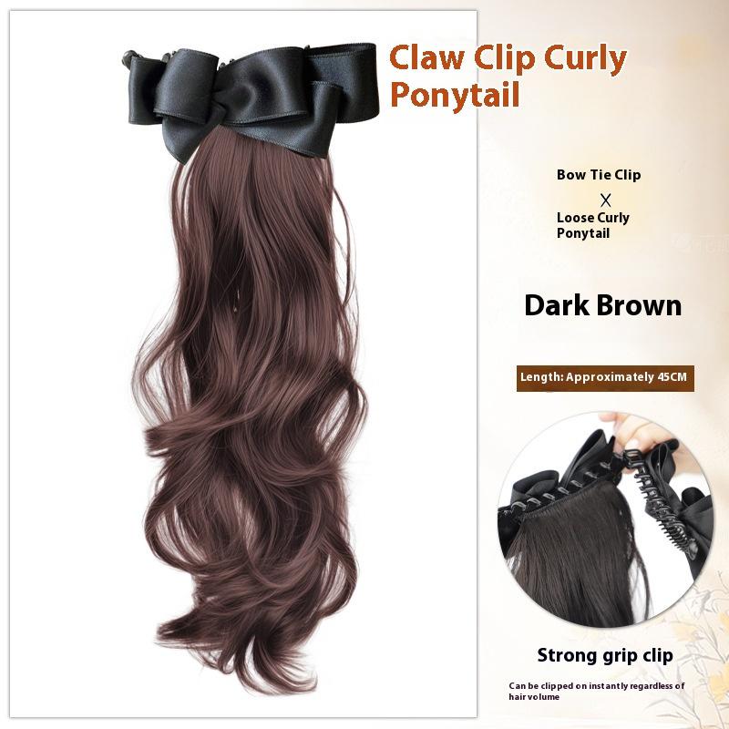 Synthetic Bow Ponytail Claw Clip Hair Extensions Natural Curly Ponytail Ladies Party Daily Wear Black Brown Blonde Hair Clip