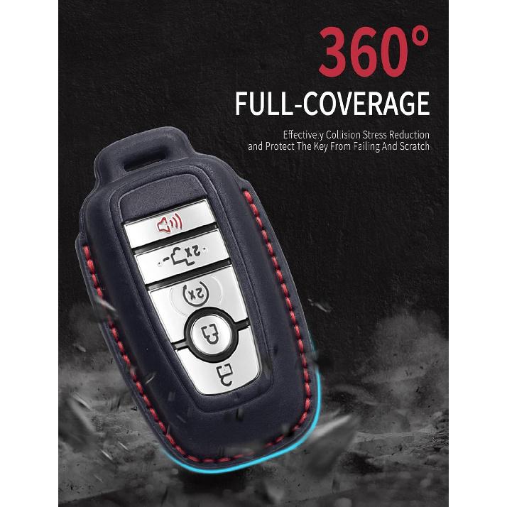 for Ford Key Fob Cover Leather Key Case Holder Keychain Compatible with Bronco F150 Explorer Mustang Escape Mach E F250 Truck King Ranch Expedition