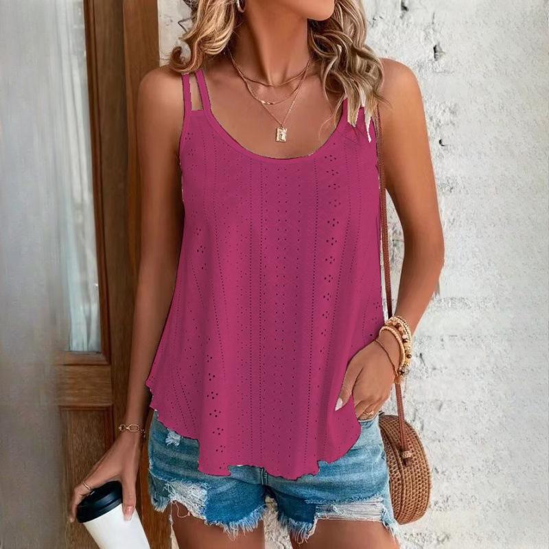 QICED Women's Double Shoulder Camisole Tank Top O-Neck Jacquard Inner Sleeveless Bottom Shirt