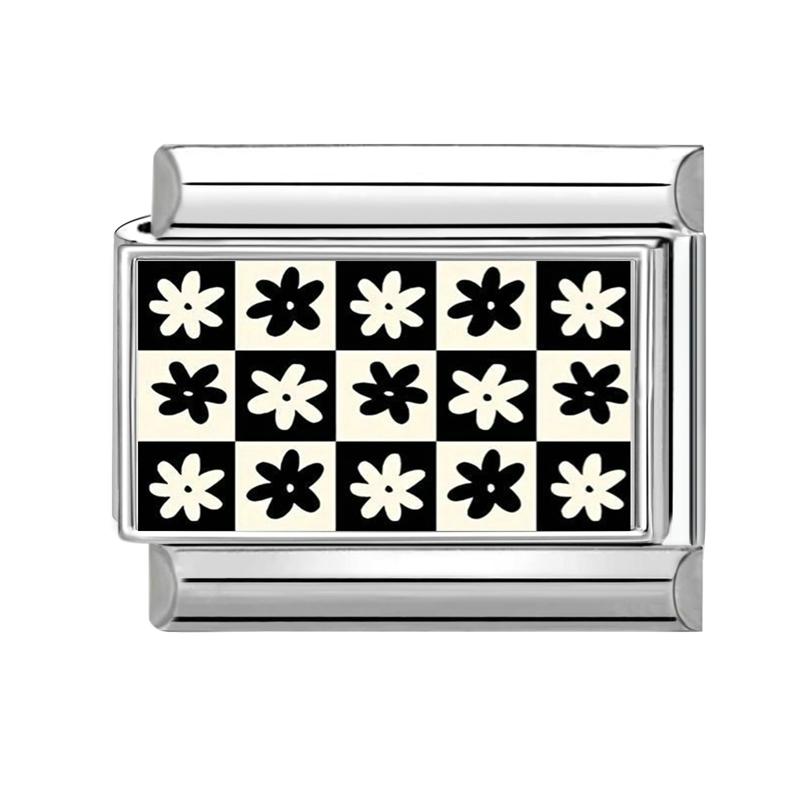 

Fashion Black Blue Series Swan Star Moon Shell Flower Cat Italian Link Fit 9mm Stainless Steel Bracelet Making DIY Charm Jewelry