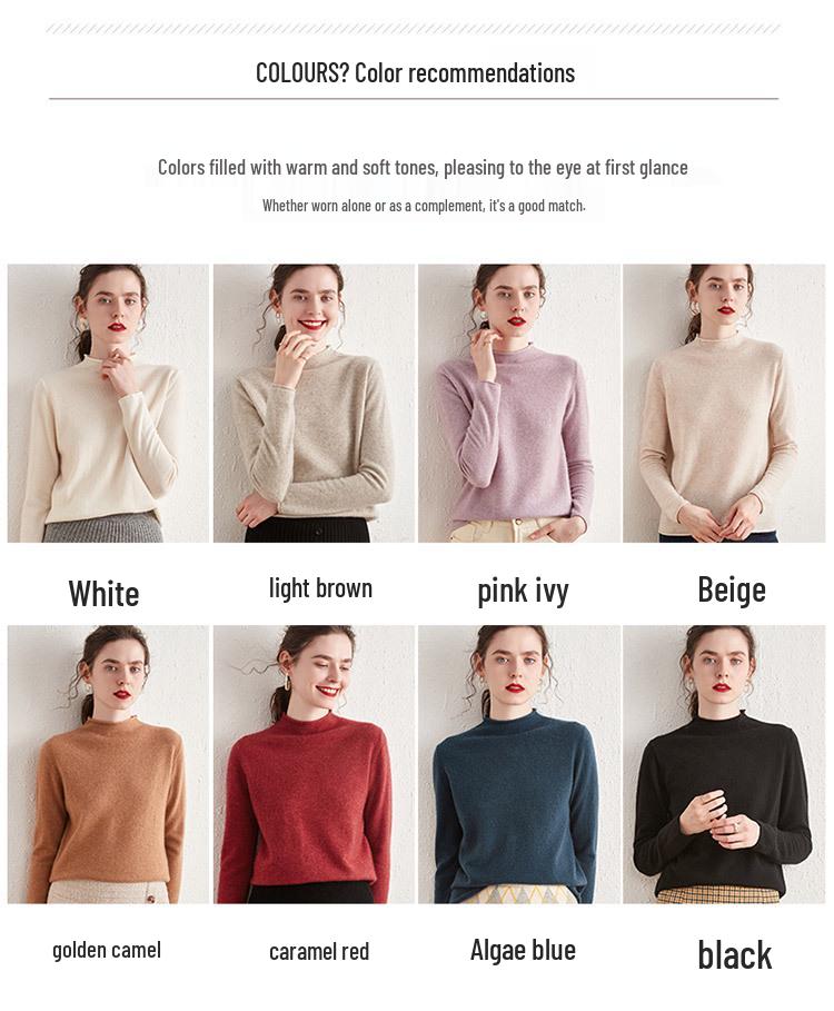 Women's Loose Fit Cashmere Half-High Collar Sweater - Versatile Warm Knit Top for Autumn and Winter