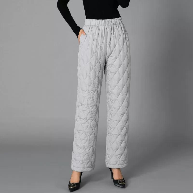 Wide Leg Cotton Pants, Women's Thick Warm Pants, Plus Size Casual Straight Leg Pants, High Waisted Down Cotton Pants for Outerwear