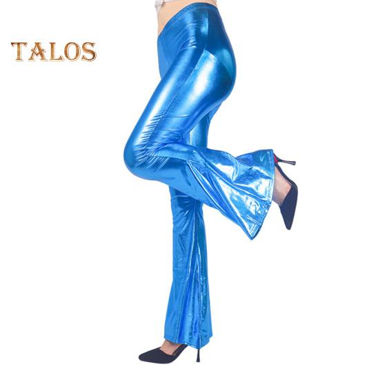 

Женские расклешенные брюки средней посадки с глянцевой поверхностью, однотонные длинные брюки, расклешенные брюки для выступлений, вечеринок, брюки из искусственной кожи XL