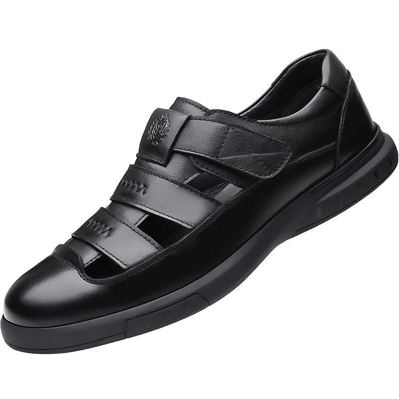 Summer new men's sandals hollow breathable beach shoes leather shoes casual leather hole shoes