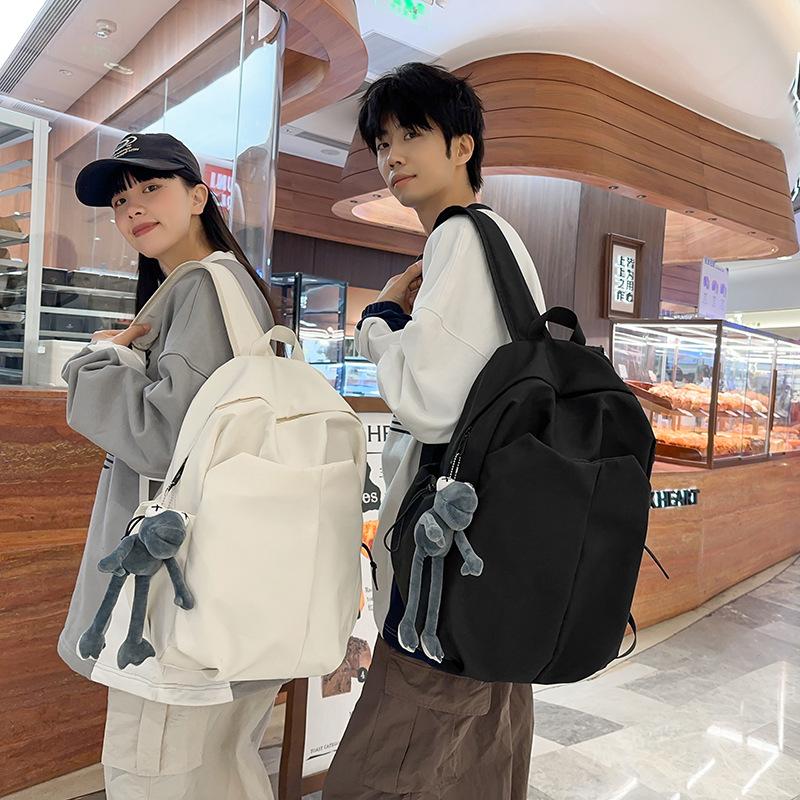 Schoolbag New Casual Backpack Large Capacity Simple Trendy Cool Computer Backpack Medium College Student Solid Color Schoolbag Lightweight