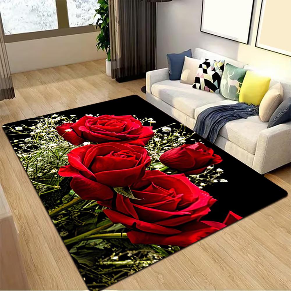 Blue Rose Floral Pattern Decoration,Carpet,Living Room,Bedroom, Non-slip,Square Rug