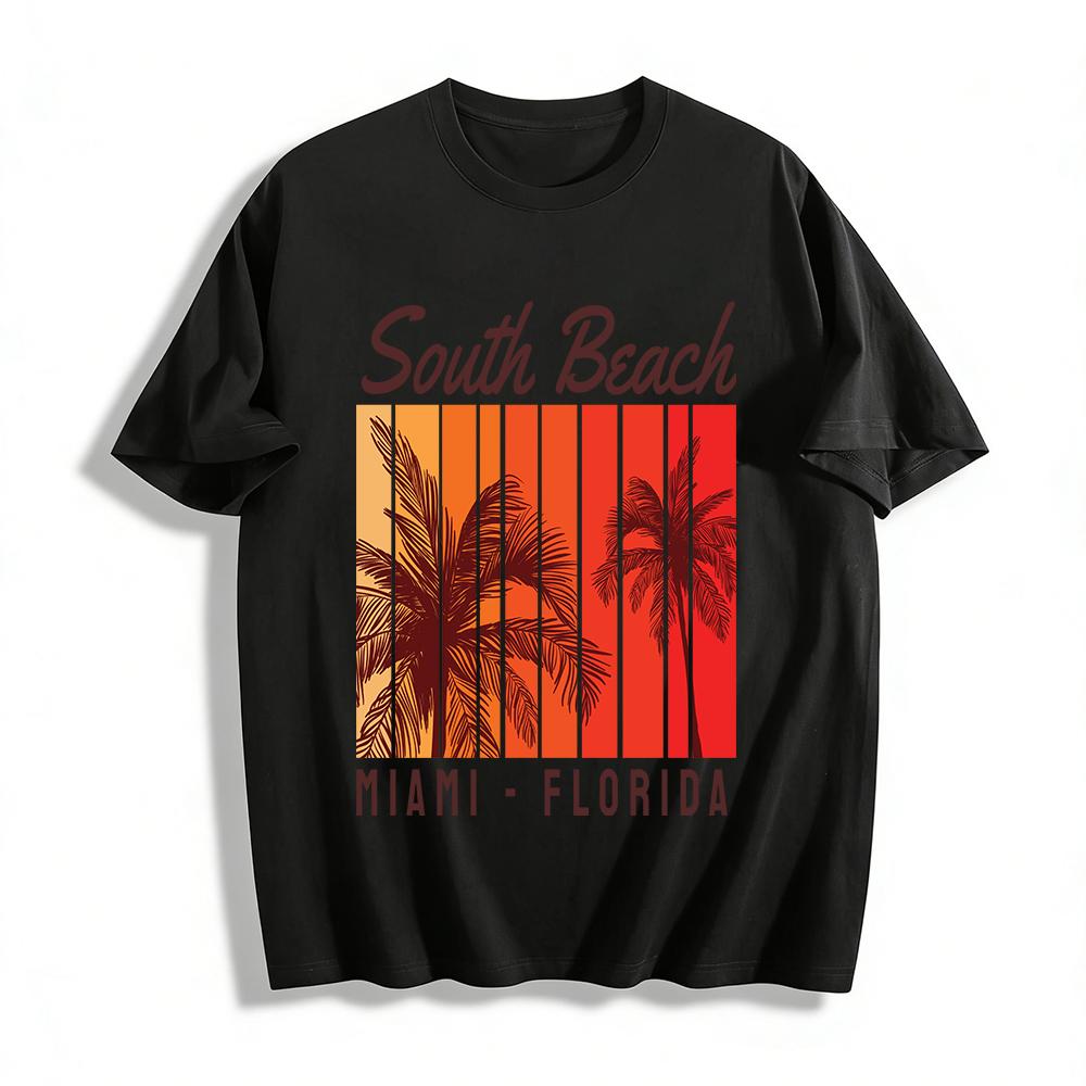 South Beach Miami Florida Palm Tree Graphic Casual Tee Pure cotton T-shirt XXS