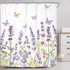 Purple Lavender Shower Curtain, Floral Wildflower Butterfly Print, Waterproof Polyester Bathroom Decor