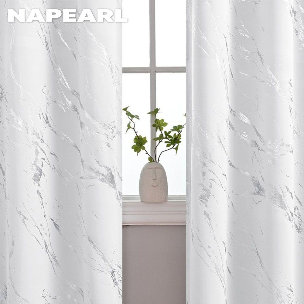 1PC NAPEARL 80% Blackout Fashionable and Minimalist Curtains with Silver and Marble Texture for Living Room Bedroom Balcony Window Home Decor