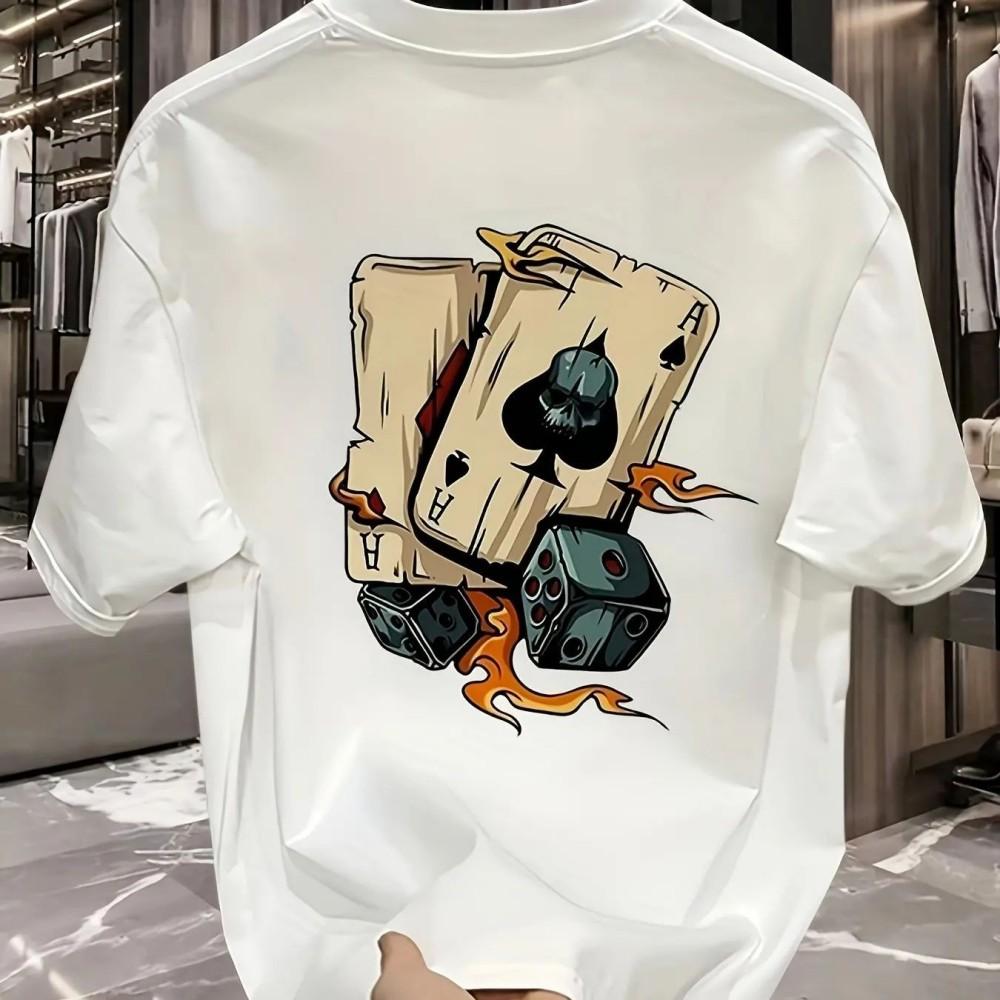Heißer Verkauf Neues Herren-Pokerwürfel-Printmuster Rundhalsausschnitt Atmungsaktives T-Shirt Outdoor Hautfreundliches Lässiges Oberteil