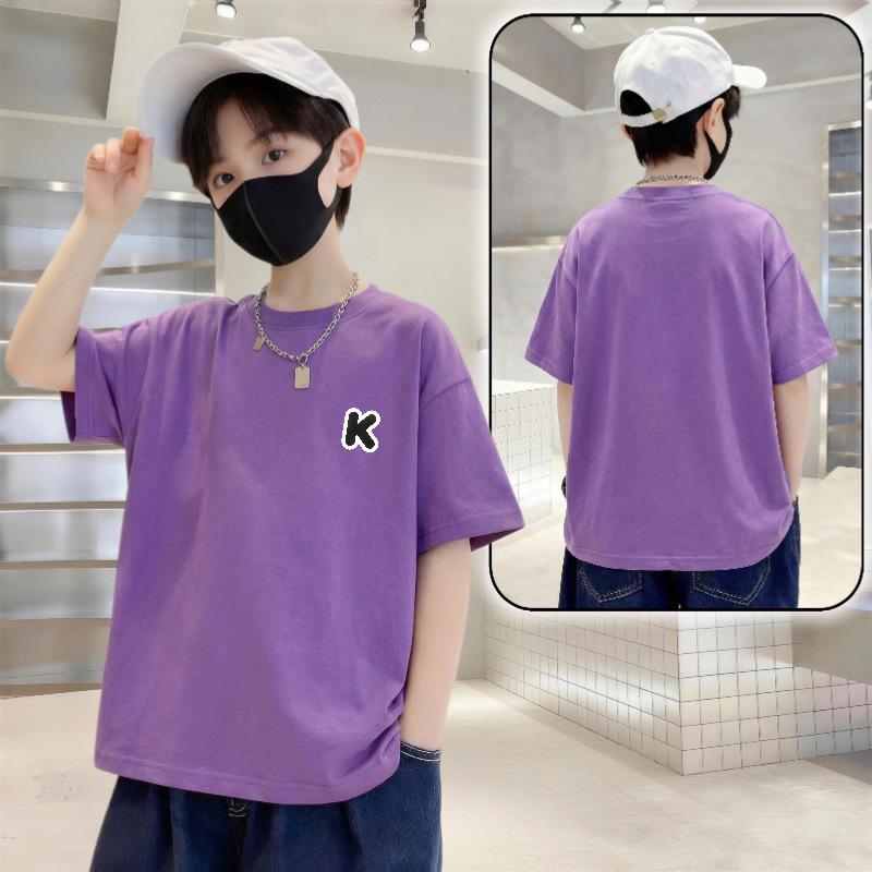 Kids' Cotton Letter Print Short Sleeve T-Shirt - Boys' Summer Wear, Trendy and Stylish Loose Fit Top