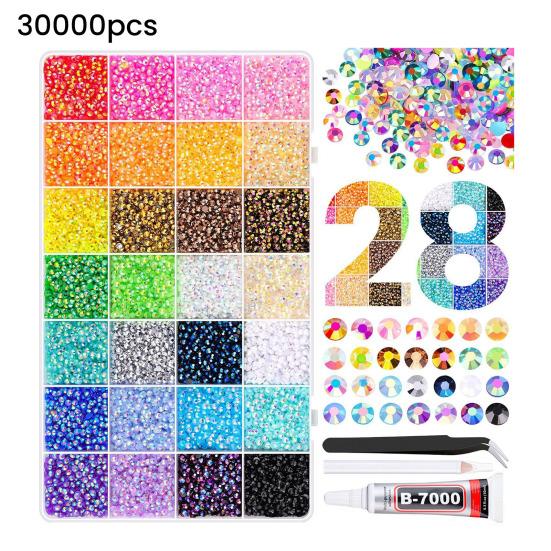 Kit de strass pour nail art (24 000/30 000/32 000 pièces), 24/28/40 grilles, couleurs assorties, 0,3 cm, pour la création de bijoux.