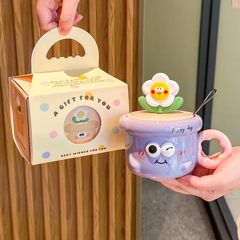 Graduation gift cute hand-painted flower cup for classmates, teacher ceramic cup coffee water cup mug souvenir gift