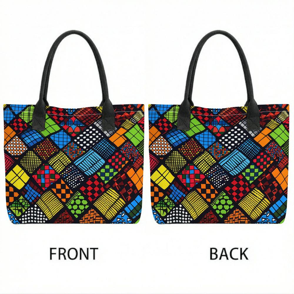 Colorful Geometric Pattern Tote Bag Casual Large Capacity Portable Shoulder Handbag for Daily Use