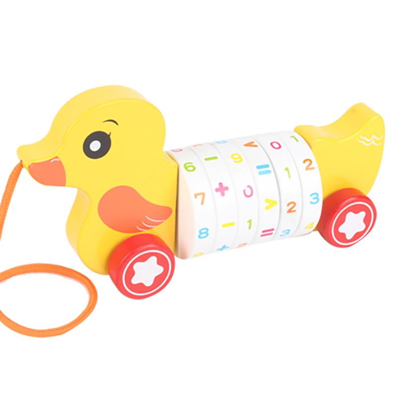 

Деревянная машинка-каталка с животными, машинка с веревочкой для буксировки, игрушки для буксировки, каталка для малышей, уточка, щенок для детей, раннее развитие, для малышей жёлтый