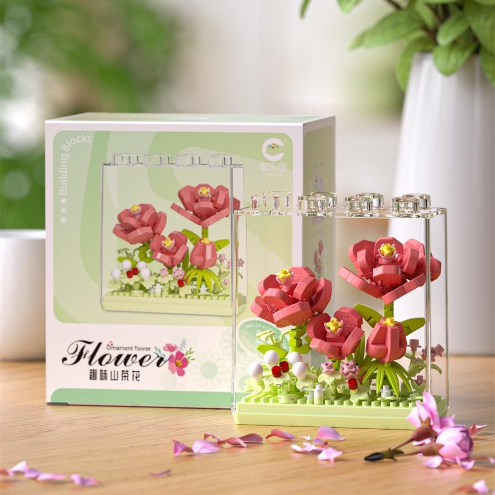 Kytice z květin Bonsai Stavebnice Umělý Plast Rostlinný Prachový Kryt Mikromodel Domácí Dekorace Hračka Pro dítě Dárek k narozeninám