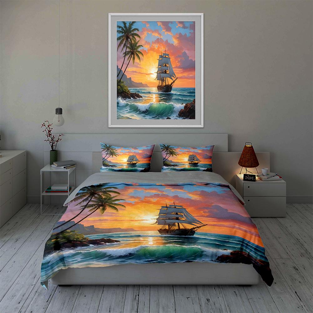 Sailing Ship Sunset. Bedding Duvet Cover Sets Duvet Covers Pillowcases Gifts (1 * Duvet Cover 2 * Pillowcases, Without Duvet Insert)