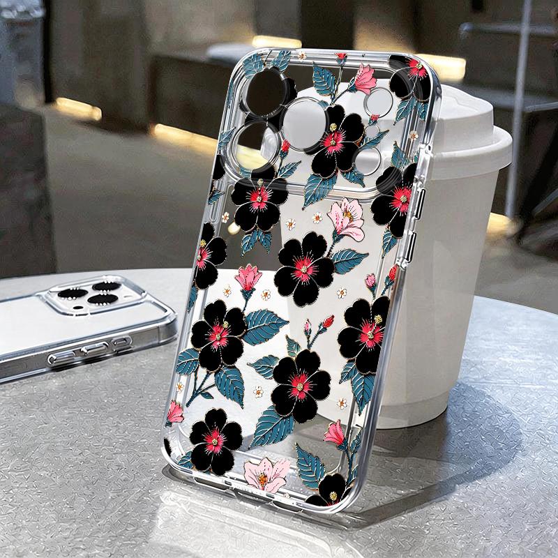Pink Lily Flower Print Clear Phone Case For iPhone 17e 17 16 15 14 13 Pro Max 17 Pro 16e 12 11 Transparent Shockproof Soft Cover